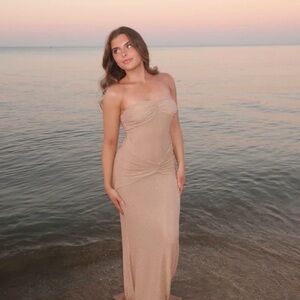 Elegant Gold Sparkly Strapless Dress